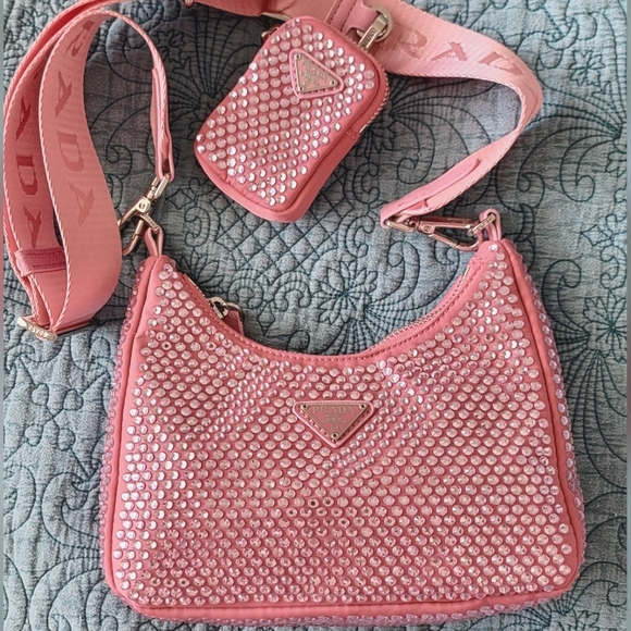 Pink Crystal Embellished Crossbody Bag Shoulder Purse - Picture 7 of 12